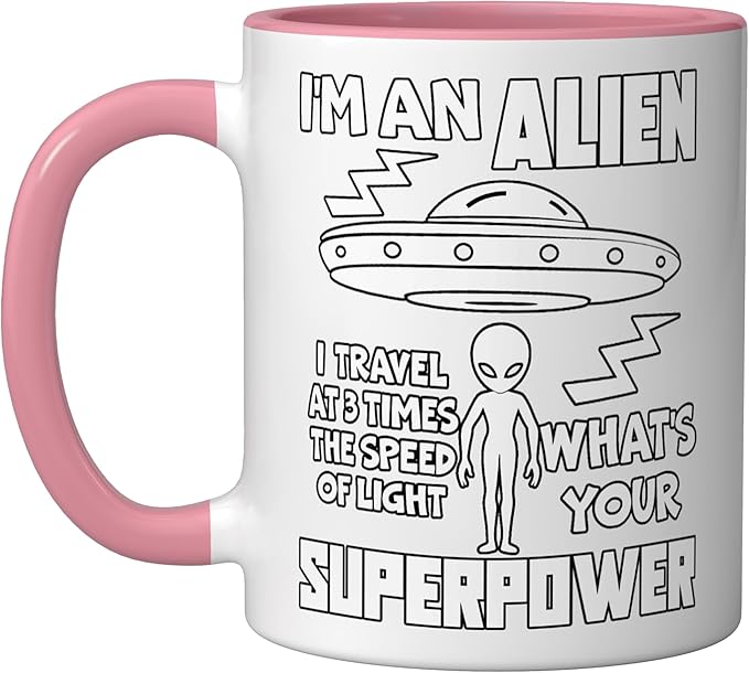 I'm An Alien Silhouette First Contact Space Apparel Ceramic Mug, Pink/White