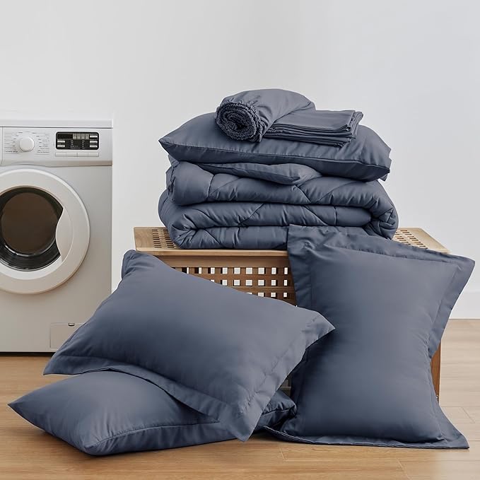 Love's cabin King Size Comforter Set Navy Blue, 7 Pieces King Bed in a Bag, All Season Bedding Sets with 1 Comforter, 1 Flat Sheet, 1 Fitted Sheet, 2 Pillowcase and 2 Pillow Sham | Soft, Breathable, Lightweight, Comfortable