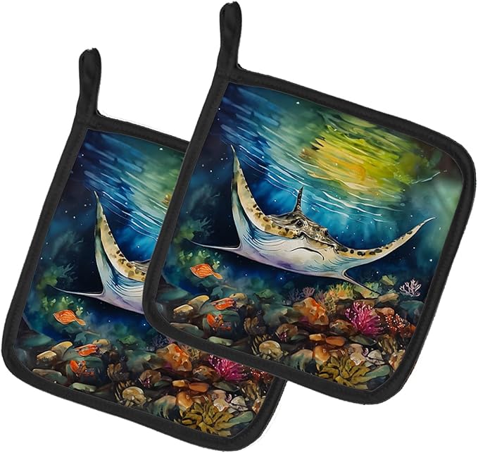 Caroline's Treasures Sting Ray Pair of Pot Holders Kitchen Heat Resistant Pot Holders Sets Oven Hot Pads for Cooking Baking BBQ, 7 1/2 x 7 1/2