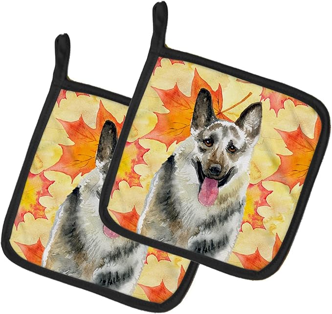 Caroline's Treasures BB9910PTHD East-European Shepherd Fall Pair of Pot Holders, Yellow Kitchen Heat Resistant Pot Holders Sets Oven Hot Pads for Cooking Baking BBQ, 7 1/2 x 7 1/2