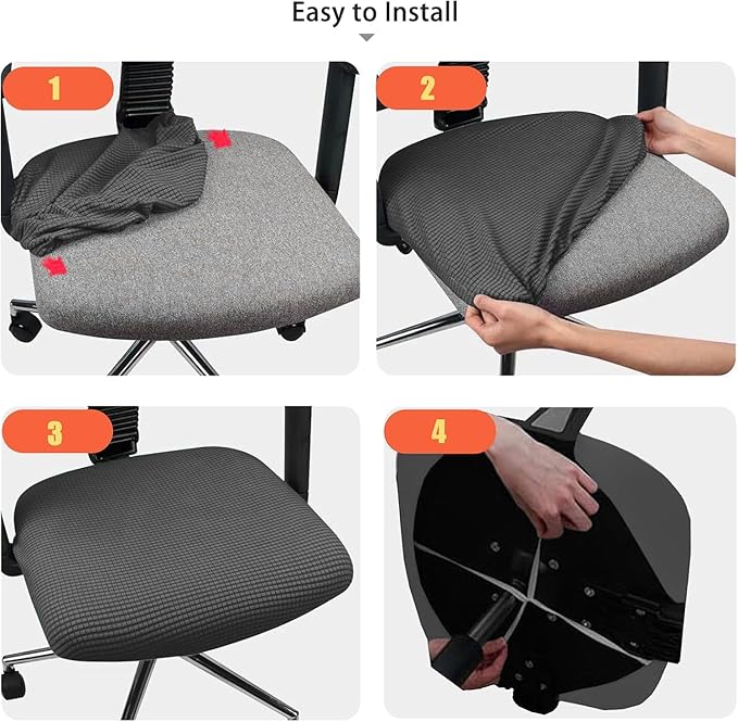 Newfashion Waterproof Dining Chair Seat Covers Set of 4, Stretch Dining Room Cushion Slipcovers Non-Slip Elastic Seat Cover for Kitchen Chairs Washable Parson Chair Protectors(Grey-4PCS)