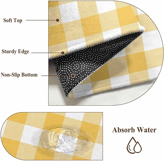 Runner Rug for Bedroom Hallway, Rustic Country Yellow and White Buffalo Lattice Checked Kitchen Runner Rugs Area Rug 2x6ft, Farm Style Washable Soft Floor Carpet for Entryway Stair