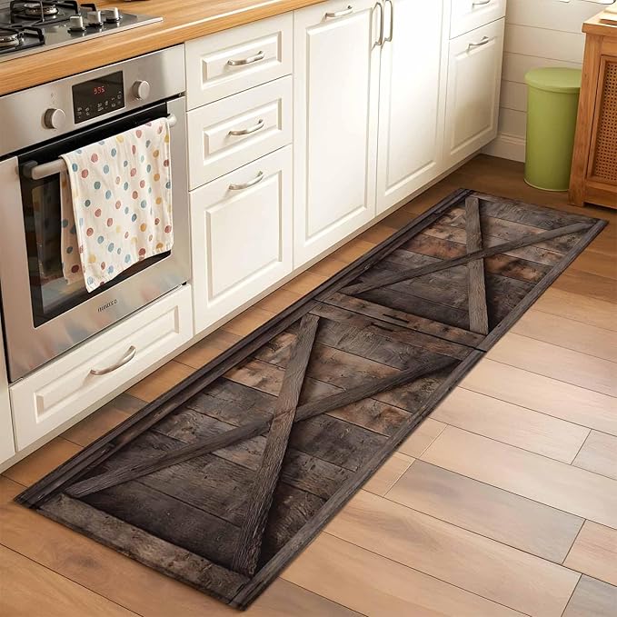 Runner Rug for Bedroom Hallway, Vintage Farmhouse Barn Kitchen Runner Rugs Area Rug 2x6ft, Country Wooden Plank Washable Soft Floor Carpet for Entryway Stair