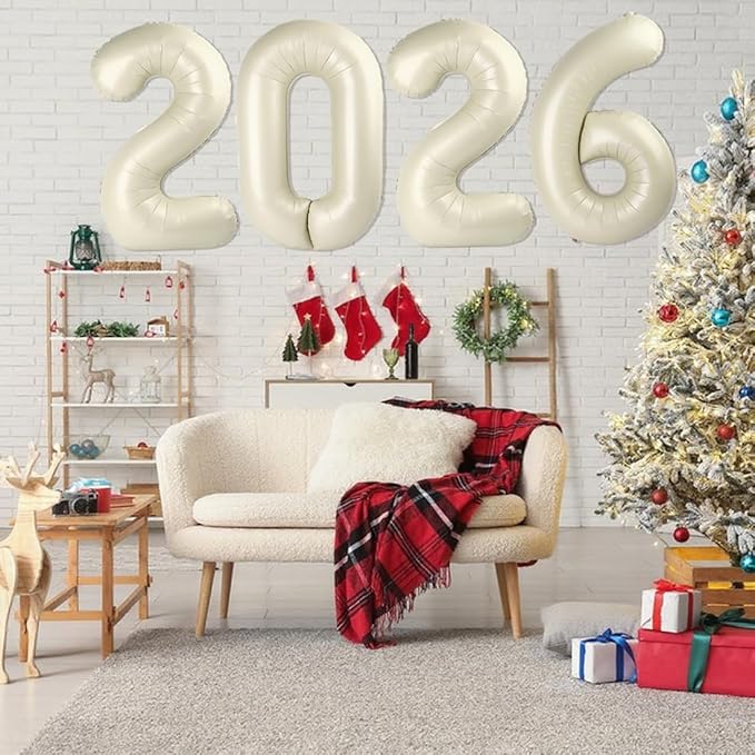 2026 Number Balloons, 40 Inch Balloon, New Years Eve Decorations, Cream White Balloons for New Years Eve Party Supplies 2026, Graduation Decoration, 2 6 20 26 Birthday Parties