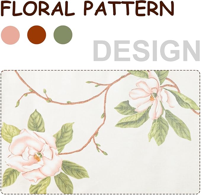 Leeva Floral Printing Kitchen Curtain Valances, Rod Pocket Light Filtering Privacy Linen Look Curtains Window for Living Room Cafe, Rod Pocket Short Drapes for Windows, 52 x 18