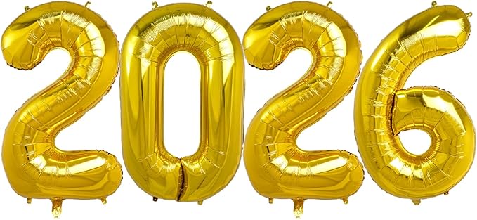 40 Inch 2026 Pack of 4 Gold Big Helium Foil Balloon Numbers Large Mylar Number for Christmas New Year's Eve Party Graduation Birthday