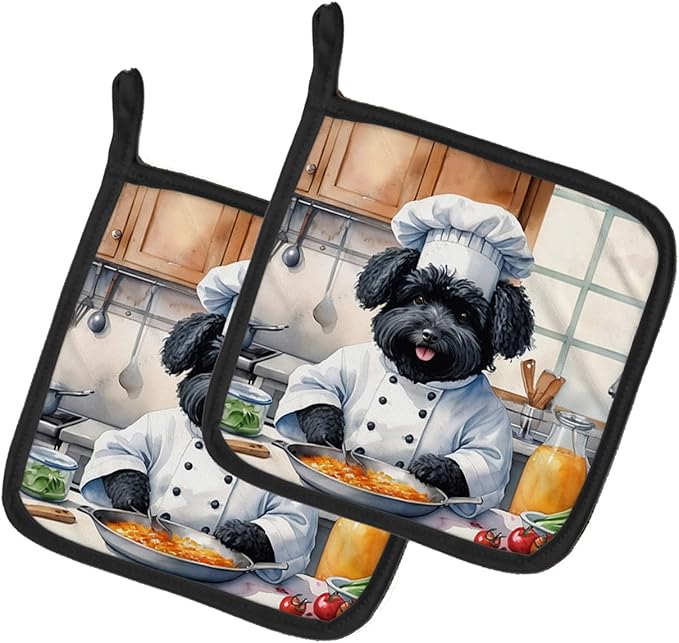 Caroline's Treasures Puli The Chef Pair of Pot Holders Kitchen Heat Resistant Pot Holders Sets Oven Hot Pads for Cooking Baking BBQ, 7 1/2 x 7 1/2