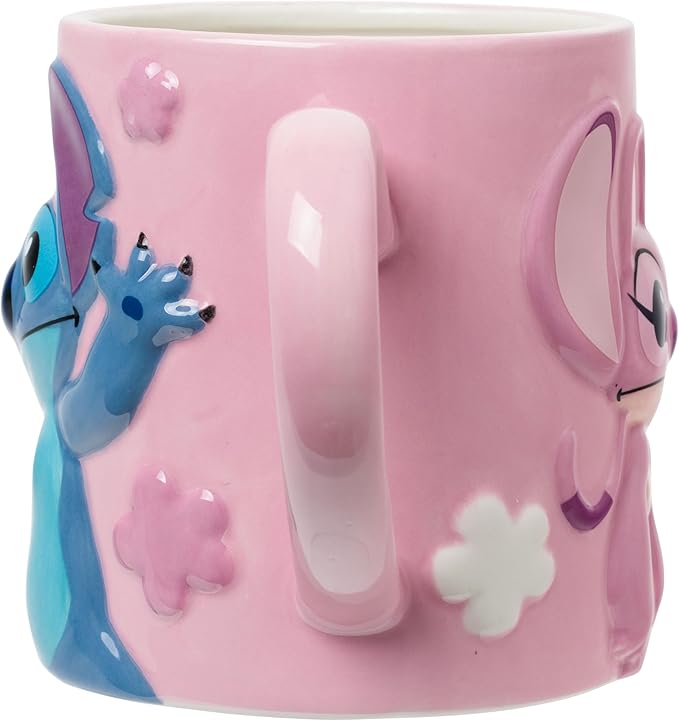 Silver Buffalo Disney Lilo and Stitch Featuring Angel Flowers Embossed 3D Ceramic Mug, 20 Ounces