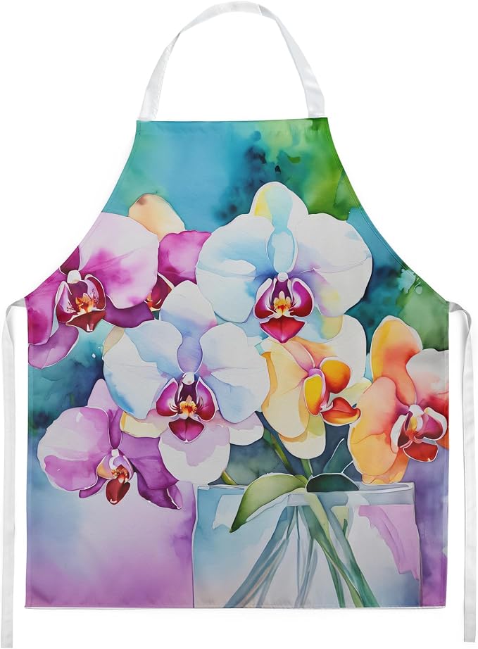 Caroline's Treasures Orchids in Watercolor Apron Cooking Kitchen Server Baking Crafts Gardening for Adult Women Men, Unisex, Large, Multicolor