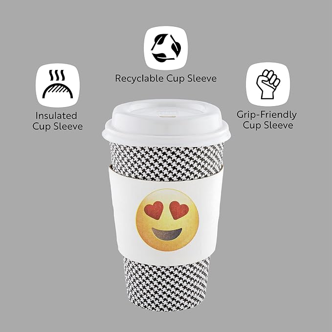 Restaurantware SLEEVES ONLY: Restpresso 5.1 x 2.8 Inch Coffee Cup Sleeves 50 Corrugated Hot Cup Sleeves - Heart-Eye Emoji Heat-Tolerant White Paper Disposable Coffee Sleeves Secure Grip