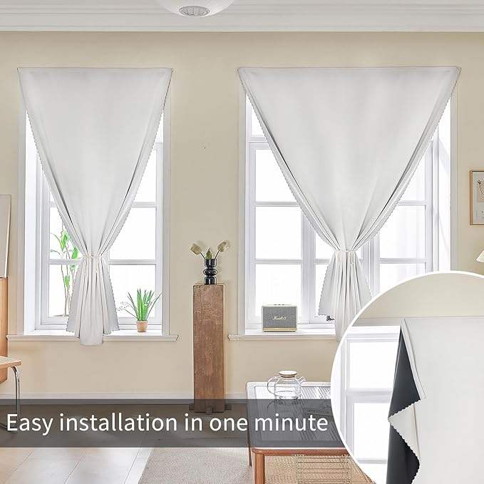 AJAZZ Self Adhesive Curtains 100% Blackout Shades Window Cover Sticky Curtain Portable Easy Open Blackout Curtains for Bedroom Living Room No Drilling (White, 47" W x 96" L) 1 Panel