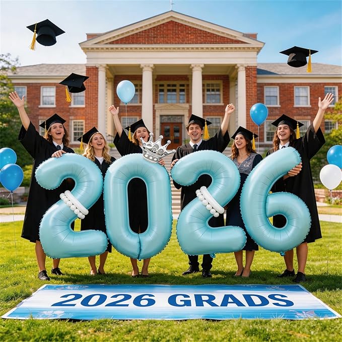 2026 Balloons Blue,40 Inch 2026 Number Balloons with Foil Crown Balloons for Happy New Year Decorations New Years Eve 2026 Graduation Decorations Class of 2026 Party Supplies