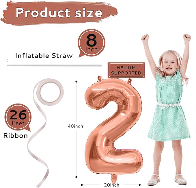 2026 Balloons New Years Decorations - 40" Large Rose Pink Foil Number Balloon New Years Eve Party Supplies Graduation Balloons Class of 2026 Happy New Year Birthday Anniversary Graduation Decorations