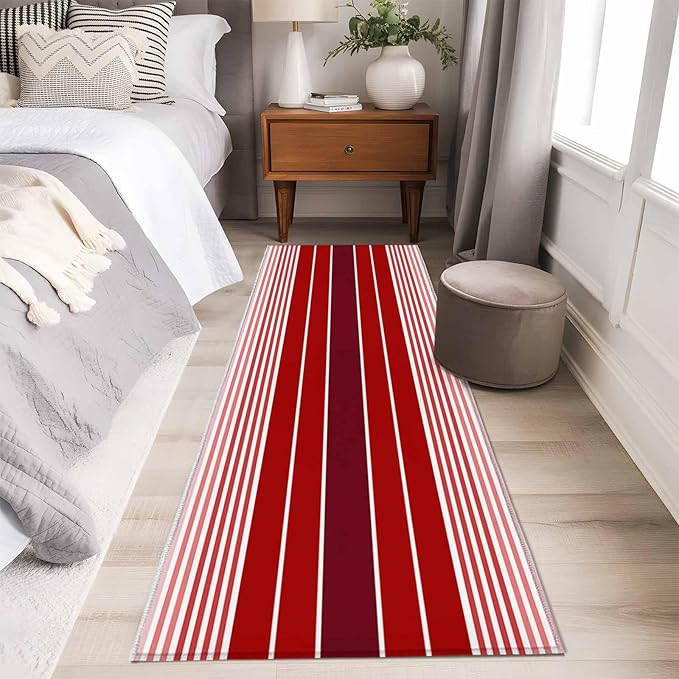 Runner Rug for Bedroom Hallway, Abstract Gradient Red White Stripes Kitchen Runner Rugs Area Rug 2x6ft, Ombre Modern Art Washable Soft Floor Carpet for Entryway Stair