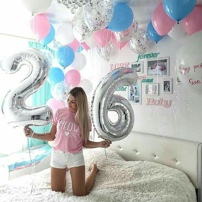 40 Inch 2026 Pack of 4 Silver Big Helium Foil Balloon Numbers Large Mylar Number for Christmas New Year's Eve Party Graduation Birthday