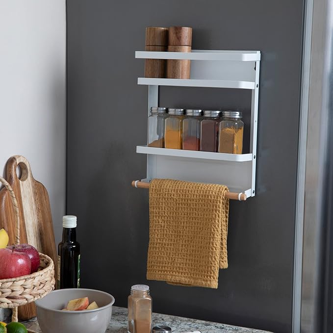 Household Essentials Metal Magnetic Organizer with Towel Rack, White