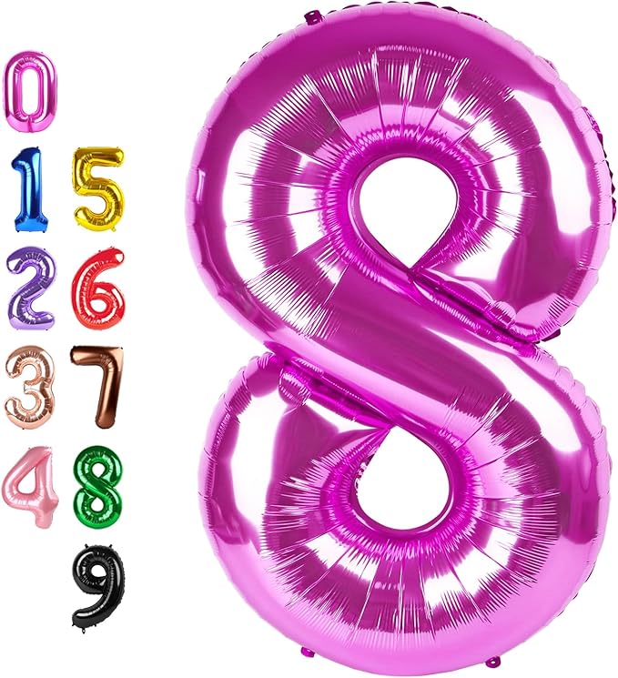 Numbers 8 Balloon 40 Inch, Hot Pink Birthday Decorations For Women Men, Number Balloons for 8, 18, 28 Wedding, Anniversaries, Celebration, Graduation