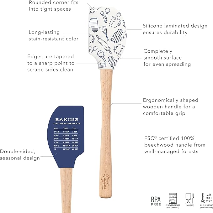 Tovolo Spatulart ‘Baking Conversions’ Silicone Spatula with Wood Handle – BPA Free, Heat-Resistant, Ideal for Baking, Mixing & Meal Prep
