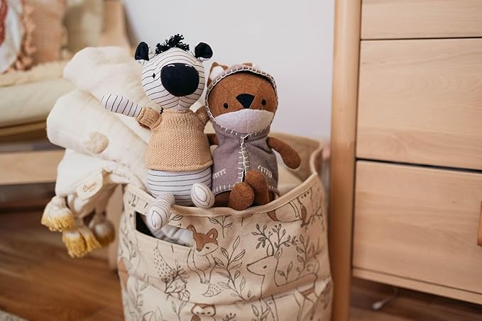 Crane Baby Fabric Round Nursery Storage Basket, Toy Storage, Woodland Nursery Decor, 13"x12", Toy Basket, Baby Storage Organizer, Toy Organizers and Storage Bins, Baby Organizers and Storage, Toy Bins