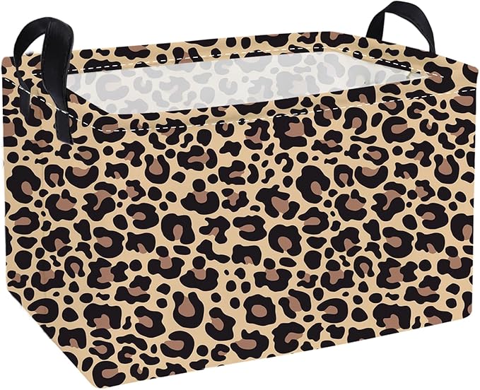 Essme Rectangular Kids Baskets,Leopard Print Storage Box,Cute Basket for Kids with Handles for Room Decor, Book Bins,Shelf Basket.(Leopard Print)