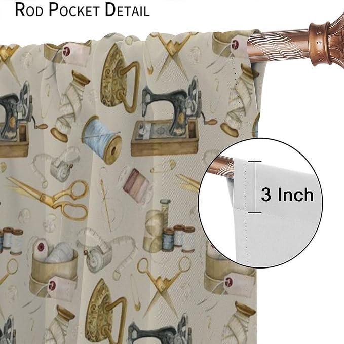 Sewing Theme Curtain,Sewing Machine Pattern for Girls Teens Women Adult Window Treatment Curtains for Bedroom Cafe Dining Room Office Living Room Kitchen Drapes, 63x72 in