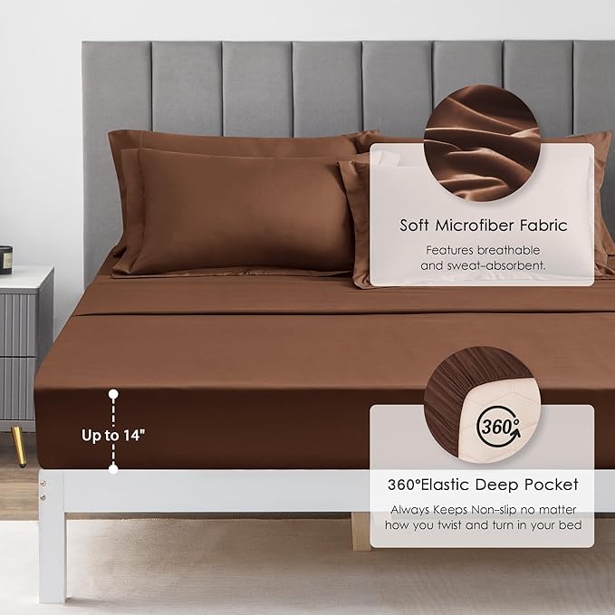 Love's cabin California King Comforter Set Brown, 7 Pieces California King Bed in a Bag, All Season Bedding Sets with 1 Comforter, 1 Flat Sheet, 1 Fitted Sheet, 2 Pillowcase and 2 Pillow Sham | Soft, Breathable, Lightweight, Comfortable