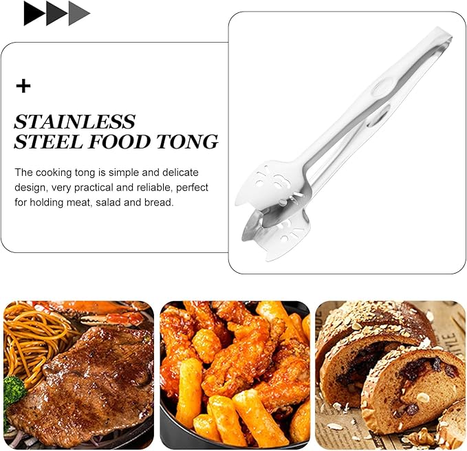 jojofuny Stainless Steel Kitchen Tongs Cat Face Design Metal Food Clips Small Buffet Serving Tongs for Cooking Baking and Dessert