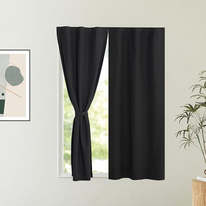 NICETOWN Full Blackout Door Curtain for Cordless Roller Window Covering Shades Blinds, Light Control, French Front Door Curtains for Night Shift Workers Kitchen, 1 Panel, 26 x 72 inches Long, Black