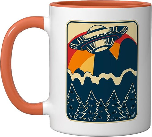 Ufo Alien Vintage Retro Ceramic Mug, Orange/White