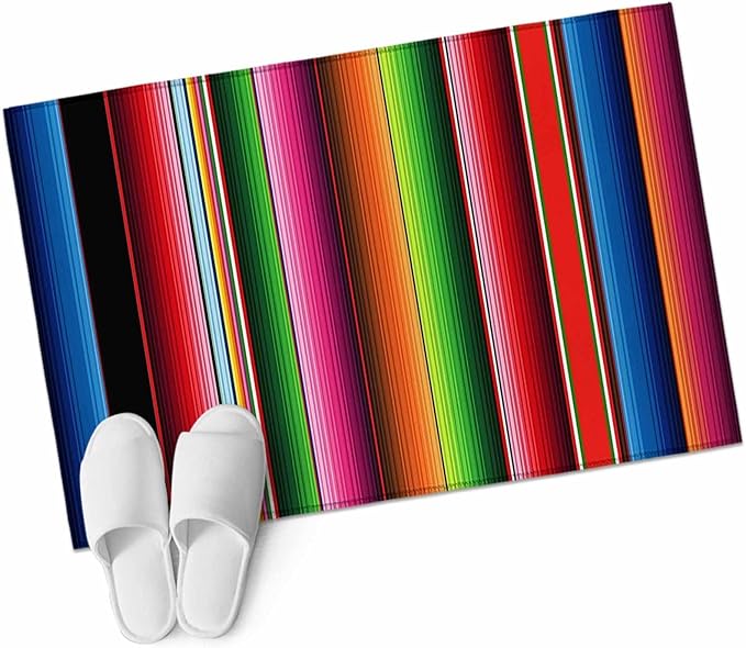 Area Rug 2x3ft, Mexico Art Colorful Stripes Washable Rugs for Living Room Bedroom, Color Gradient Lines Soft Non-Slip Area Rugs Rectangle Floor Carpet for Dining Room