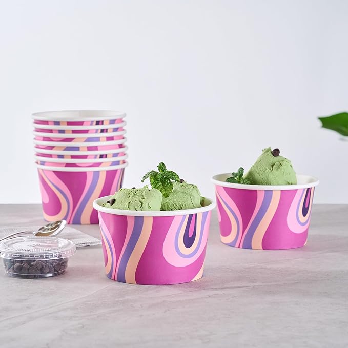Coppetta 8 Ounce Dessert Cups, 50 Greaseproof Ice Cream Cups - Lids Sold Separately, For Hot And Cold Foods, Midnight Groove Paper Yogurt Bowls, Disposable, Sturdy - Restaurantware
