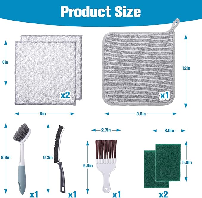 XANGNIER Popcorn Machine Cleaning Kit Accessories-8Pcs Multi-Functional Cleaner Set with Long-Handled Brush,Crevice Brush & Oil-Absorbing Cloth for Deep Clean of Popcorn Popper,Hot Pot & Glass Door