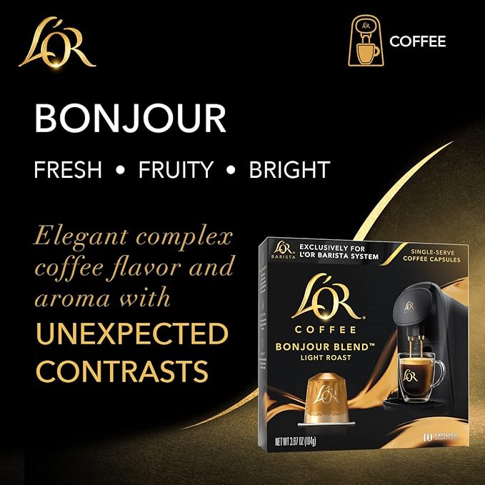 L'OR Coffee Pods, 30 Count Bonjour Light Roast Blend, Single-Serve Aluminum Coffee Capsules Compatible with the L'OR BARISTA System & *Nespresso Original Machines, 30 Count (Pack of 3)