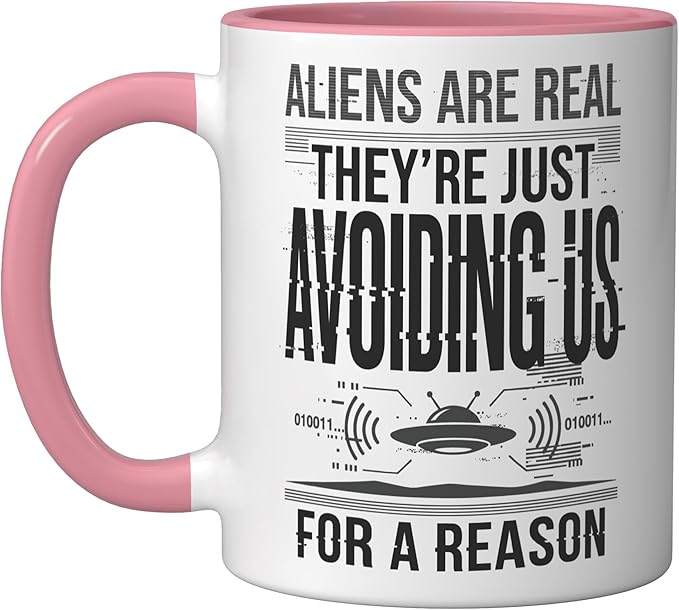 Aliens UFO Space Sci Fi Believer Extraterrestrial Ceramic Mug, Pink/White