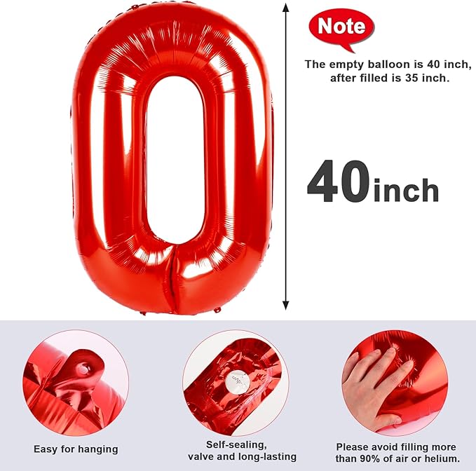 Number 0 Balloons 40 Inch Red Number Balloons for 10 20 30 40 50 60 70 80 90 100 Numbers Balloon Birthday Decorations Wedding Event Baby Shower