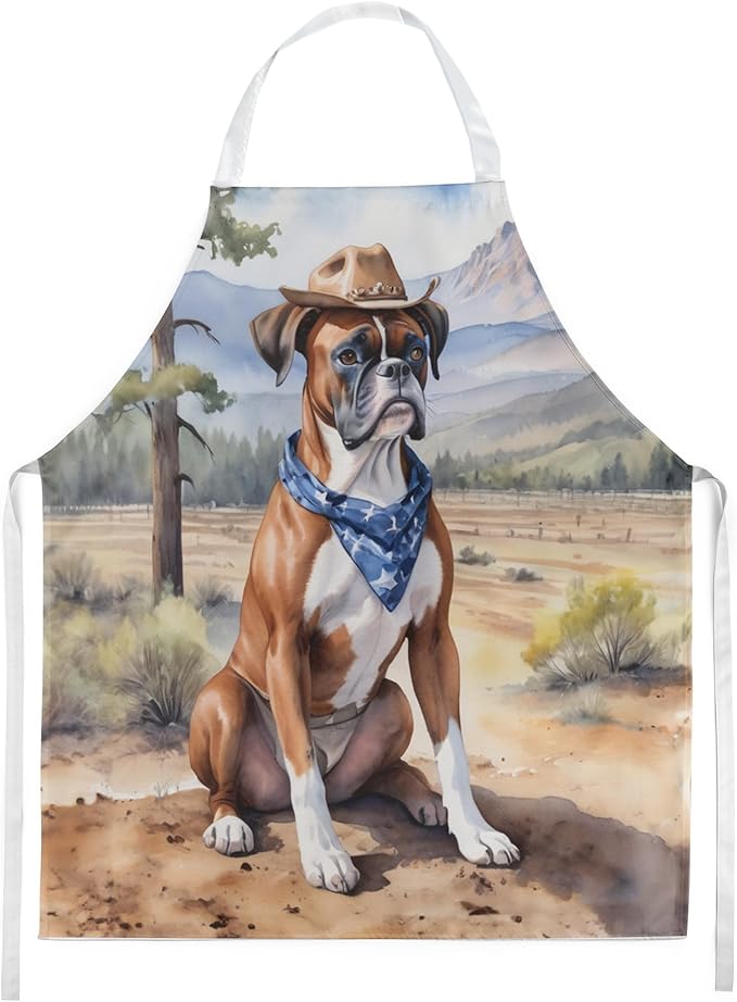 Caroline's Treasures Boxer Cowboy Welcome Apron Cooking Kitchen Server Baking Crafts Gardening for Adult Women Men, Unisex, Large, Multicolor