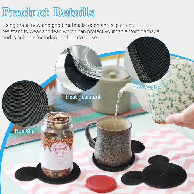 Funny Mouse Ears Coasters Non-Slip Black Drink Coasters for Bars, Party, Office, Home Decor Tabletop Protection Birthday Wedding Housewarming Easter Gifts Ideas - Set of 4