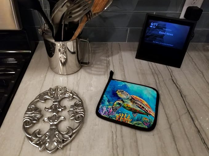 Caroline's Treasures Loggerhead Sea Turtle Pair of Pot Holders Kitchen Heat Resistant Pot Holders Sets Oven Hot Pads for Cooking Baking BBQ, 7 1/2 x 7 1/2