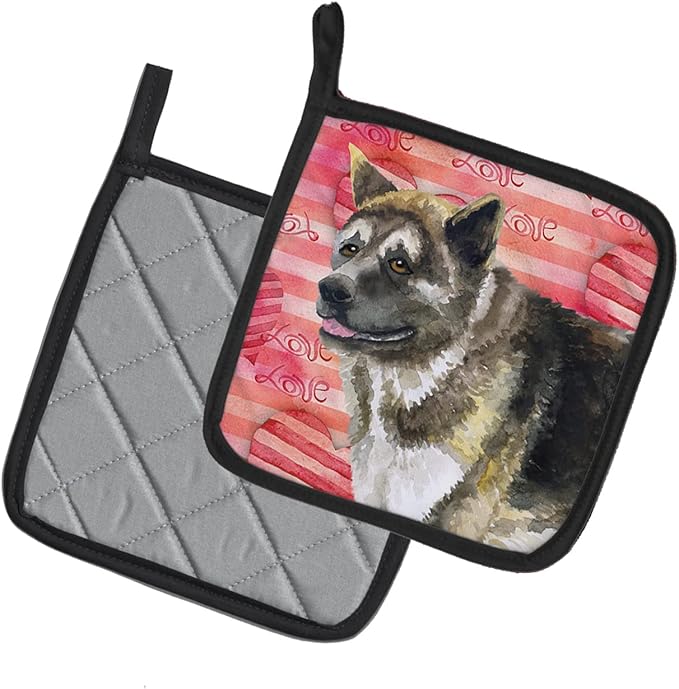 Caroline's Treasures BB9756PTHD American Akita Love Pair of Pot Holders, Red Kitchen Heat Resistant Pot Holders Sets Oven Hot Pads for Cooking Baking BBQ, 7 1/2 x 7 1/2