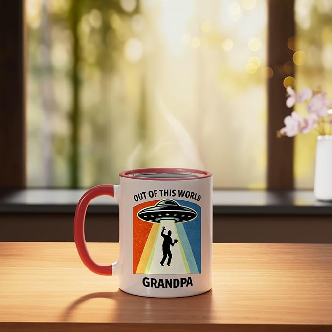 Out of This World Alien Grandpa UFO Abduction Grandfather Ceramic Mug, Red/White