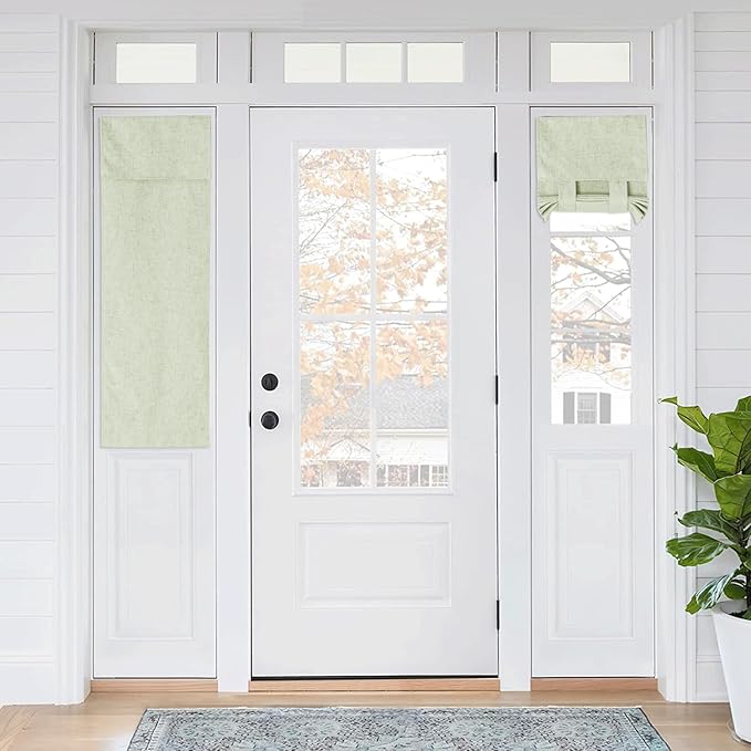 RYB HOME 100% Blackout Curtains for Small Window, Linen Textured Blend Insulating Privacy French Door Curtains Tie Up Shades for Kitchen Storage Cabinet Basement, W 12 x L 40, Light Sage, 1 Panel