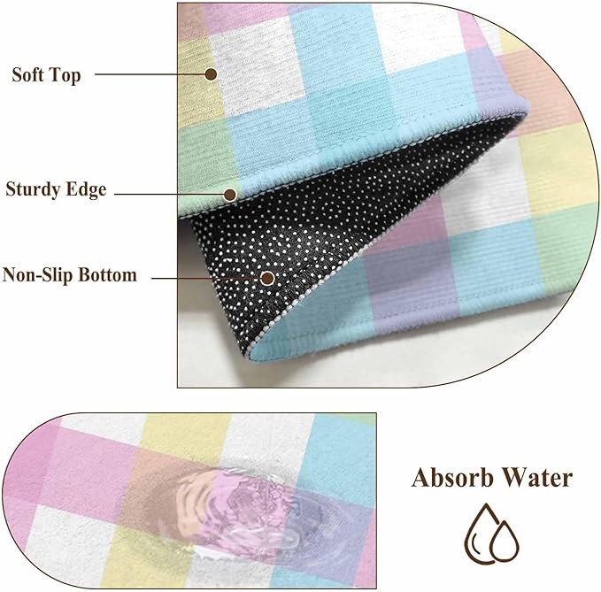 Area Rug 3x5ft, Spring Easter Colorful Lattice Washable Rugs for Living Room Bedroom, Minimalist Buffalo Checker Soft Non-Slip Area Rugs Rectangle Floor Carpet for Dining Room