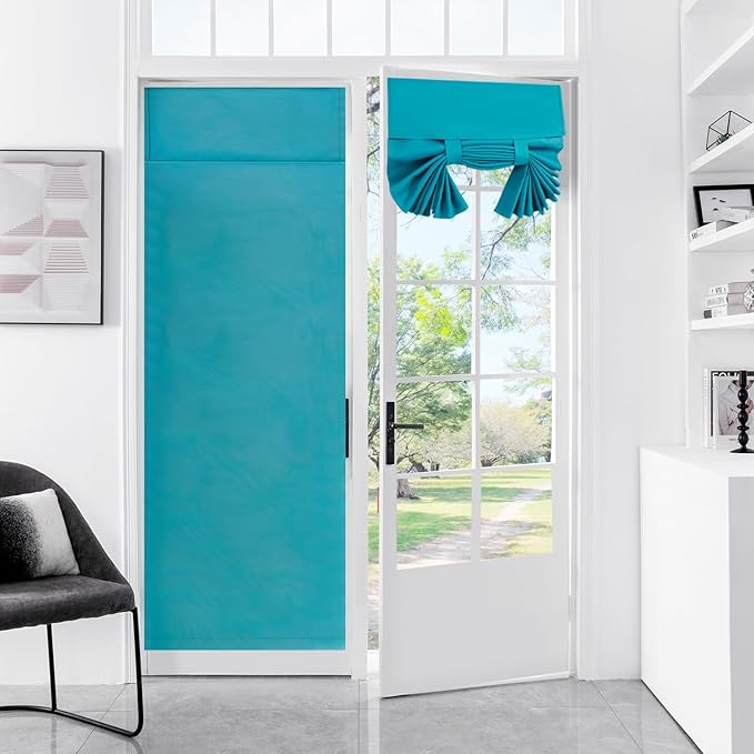 WdFour French Door Curtain - Blackout Thermal Insulated Door & Window Cover for Front/Side Doors - Noise Reducing & Energy Saving -,Teal Blue, 25x70 Inches, 1 Panel