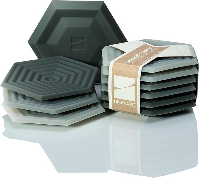 LINE+ARC Extra Thick Silicone Coasters Waterproof Anti-Stain Heat-Safe Dishwasher-Safe Degrē Coasters Original (Set of 6, Winter Salad) Outdoor Rubber Mid-Century Modern