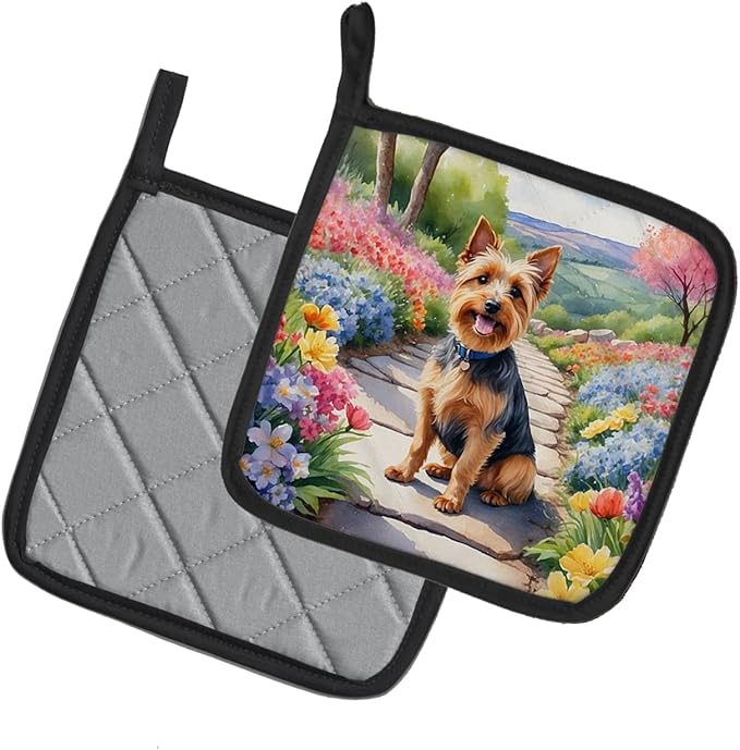 Caroline's Treasures Australian Terrier Spring Garden Pair of Pot Holders Kitchen Heat Resistant Pot Holders Sets Oven Hot Pads for Cooking Baking BBQ, 7 1/2 x 7 1/2