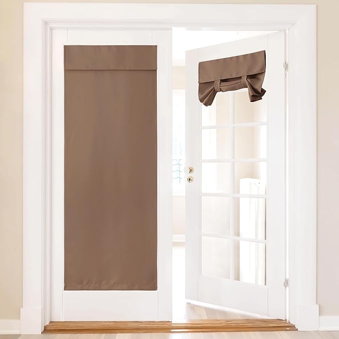 NICETOWN 80 inches Length Curtains for Doorway, French Door Curtains for Kitchen Window Covering Self Adhesive Tie Up Shade Window Blinds for Living Room, 1 Panel, 36" Width, Cappuccinoo