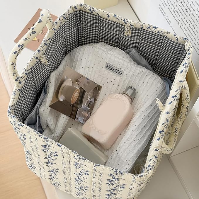 HiTotes Floral Storage Car Basket Diaper Caddy Organizer Quilted Laundry Basket Foldable Nursery Hamper Bag