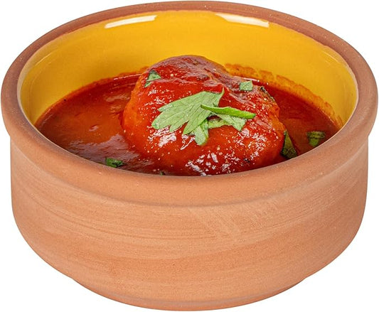 Restaurantware-Terra Tek 2.7 Ounce Terracotta Cazuelas, 2 Yellow Glazed Clay Pots For Cooking - Oven-Ready, Microwavable, Terracotta Serving Pots, Dishwashable, For Cooking And Serving