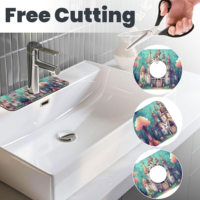 Classical Castle Printed Faucet Absorbent mat, Suitable for bathrooms, Kitchens, and Other Sink Areas.