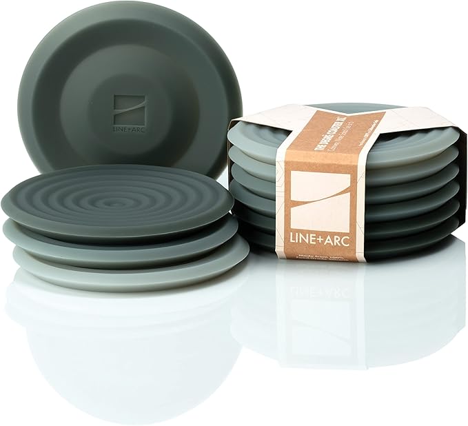 LINE+ARC Extra Thick Silicone Coasters Waterproof Anti-Stain Heat-Safe Dishwasher-Safe Degrē Coasters XL (Set of 6 Winter Salad) Outdoor Rubber Mid-Century Modern